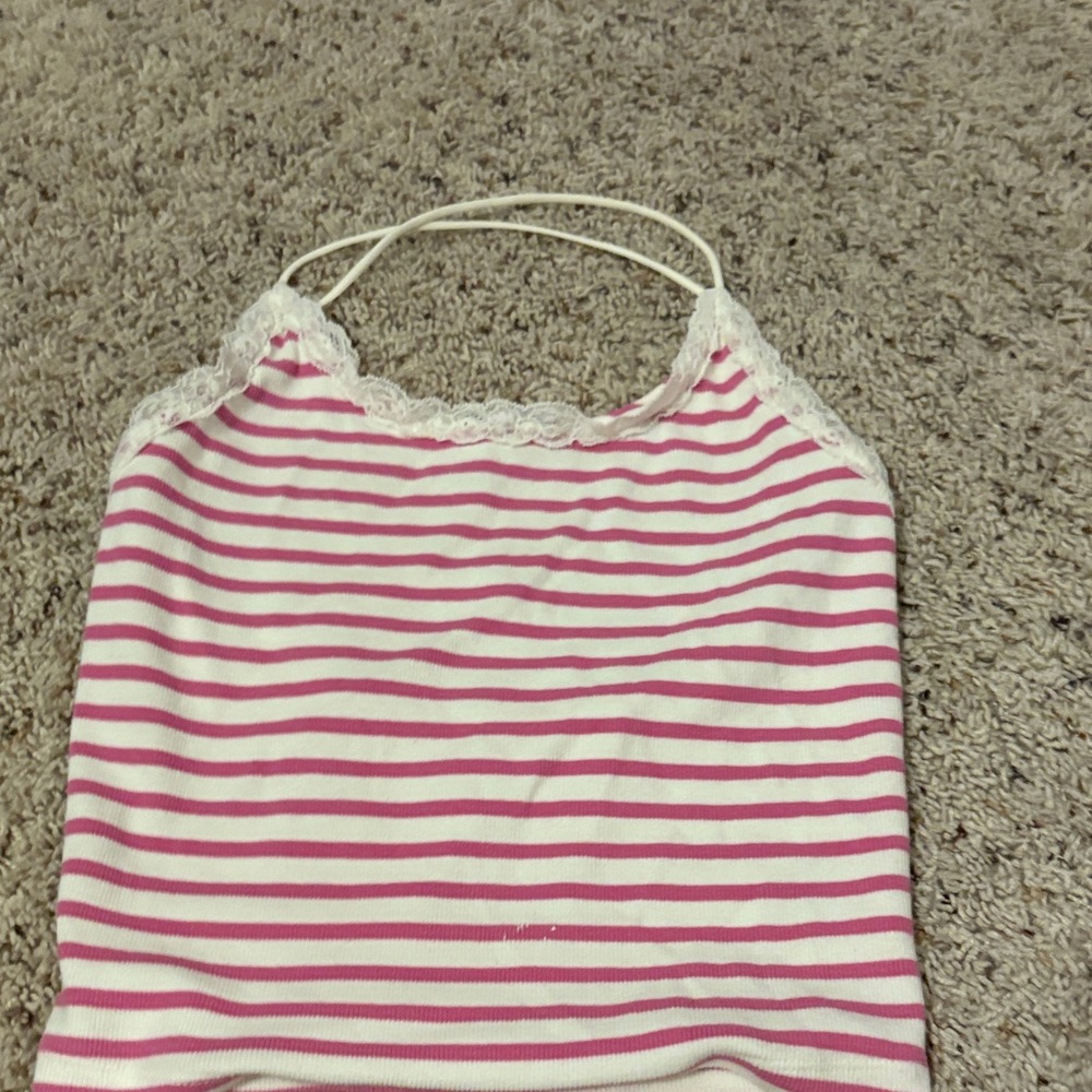 American Eagle Outfitters Pink and White Striped Short Sleeve Top